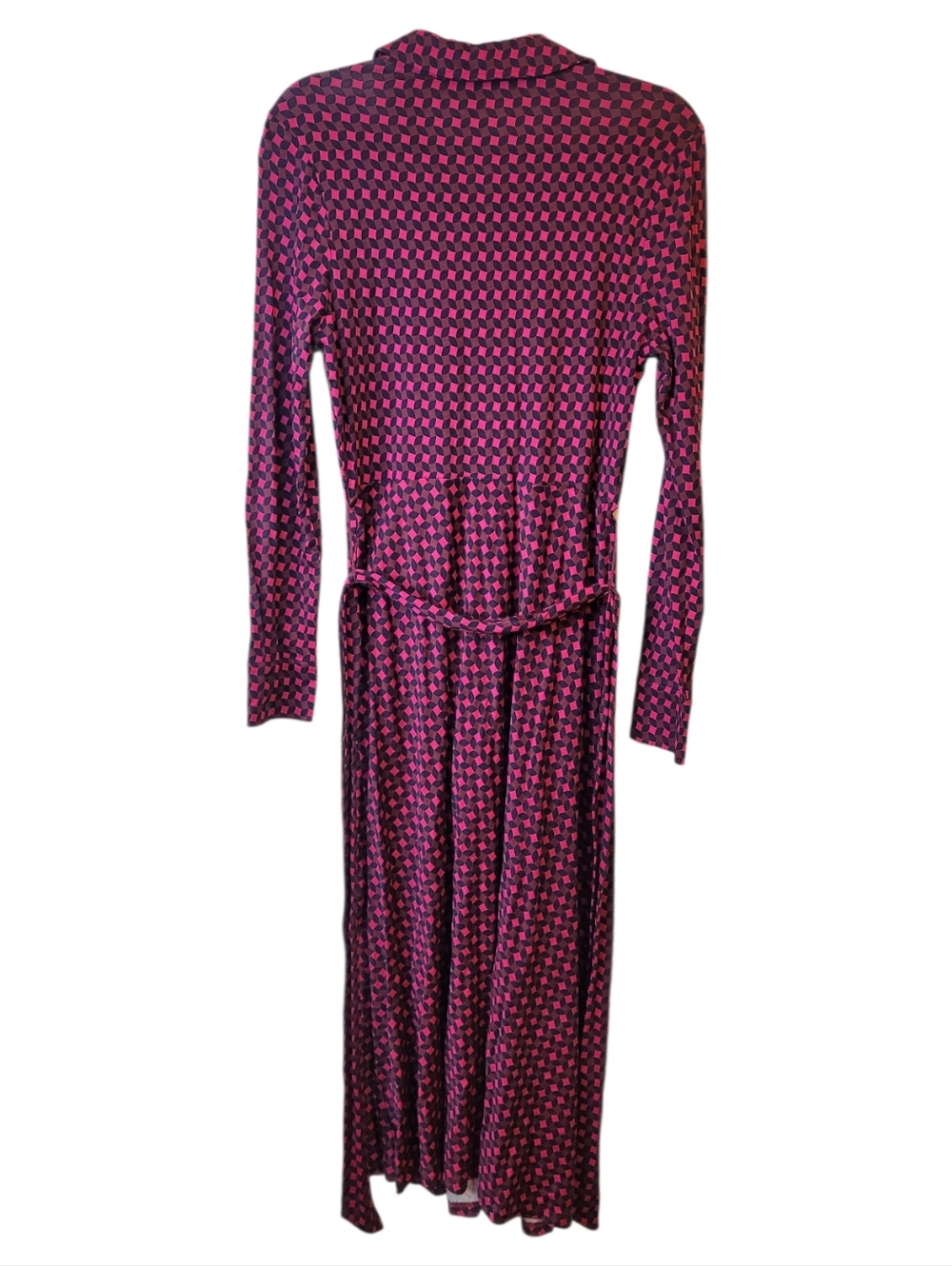 Boden Pink and Navy Blue Geometric Tencel Tie-Waist Shirt Dress Size 8L NWT - Picture 2 of 8